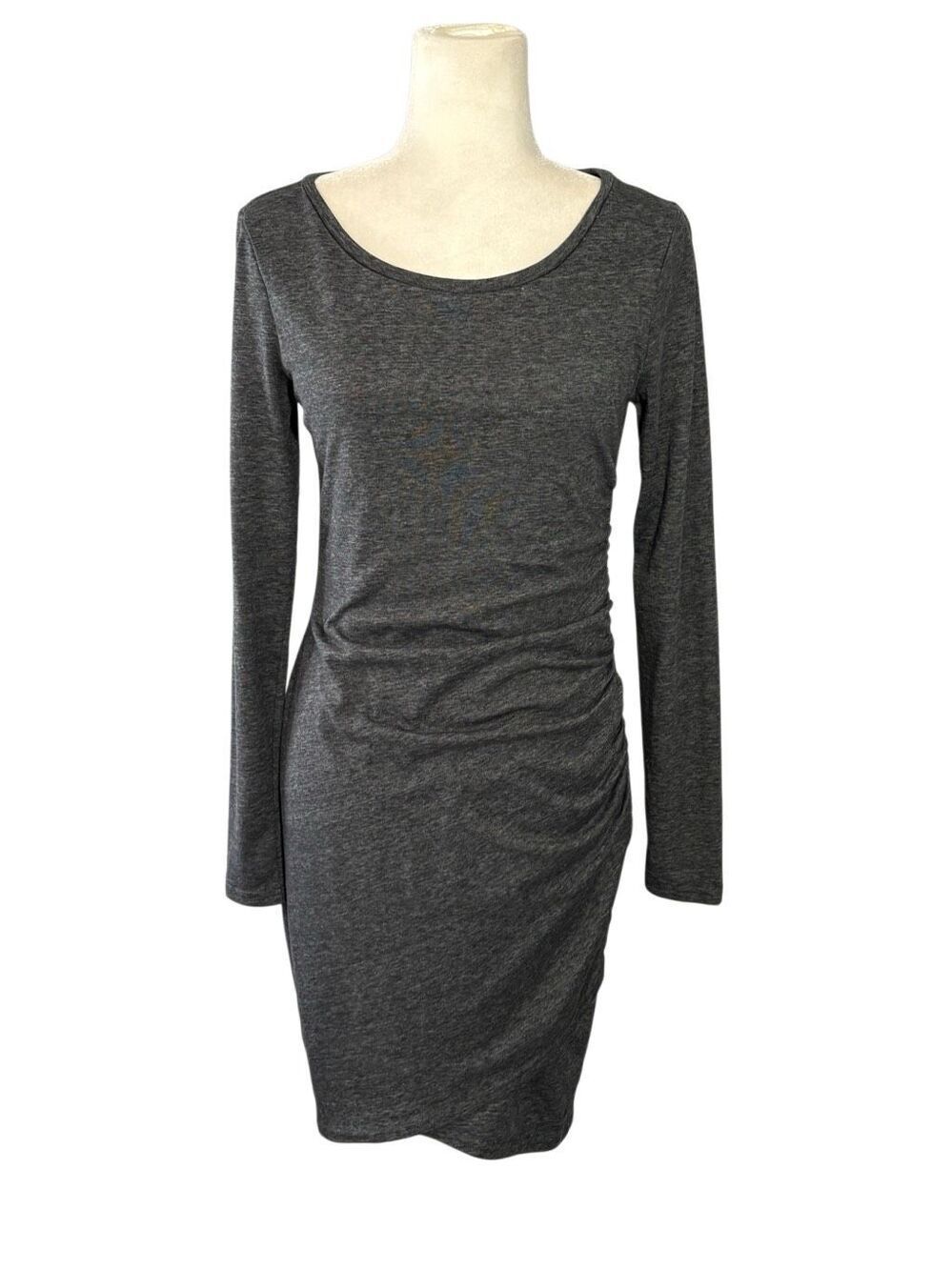 Leith bodycon charcoal gray long sleeve jersey dress with ruched side - M